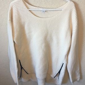 Bar III White Cream Zippered Knit Sweater - XL